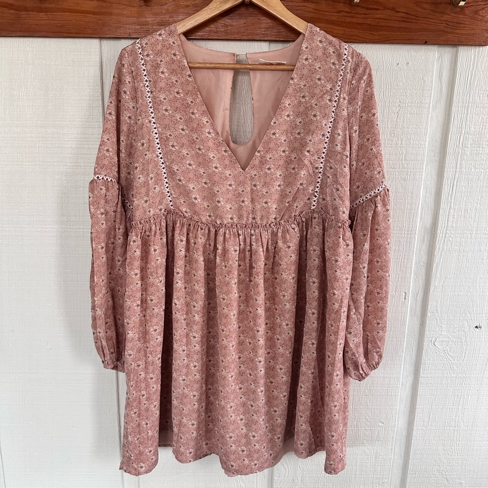 Showpo Floral Pink Long Sleeve Dress Girly Romantic Boho Cottagecore Feminine